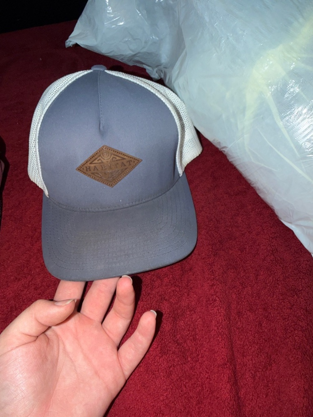 Habitat Gray and White Mesh Trucker Hat with Leather Patch
